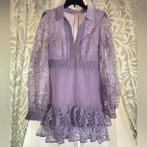 Asos Design Collared Lace Mini Dress With Tiered Skirt In Lilac